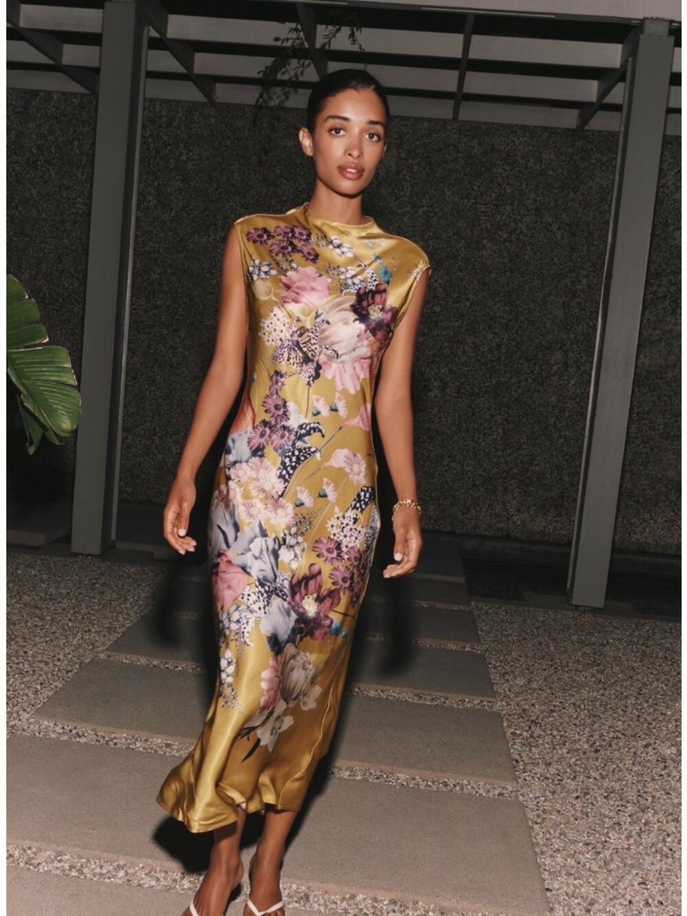 Worn ONCE!  Anthropologie Maeve Charlette Floral Satin Midi Dress Yellow/Medium